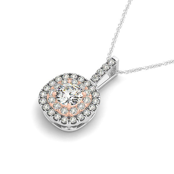 14k White And Rose Gold Cushion Shape Halo Diamond Pendant (1/2 cttw) - The Best Accessory