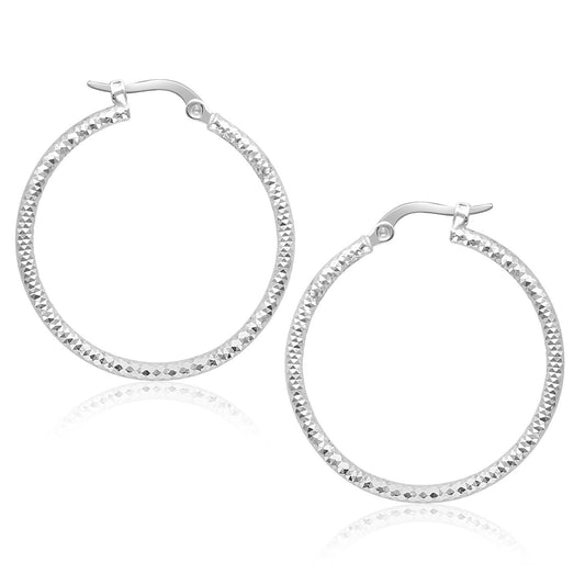 14k White Gold Tube Textured Round Hoop Earrings(1.5x25mm) - The Best Accessory