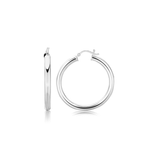 Sterling Silver Thick Rhodium Plated Polished Hoop Style Earrings (4x35mm) - The Best Accessory