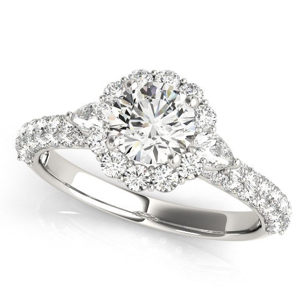 14k White Gold Halo Round Diamond Engagement Pave Band Ring (2 cttw) - The Best Accessory