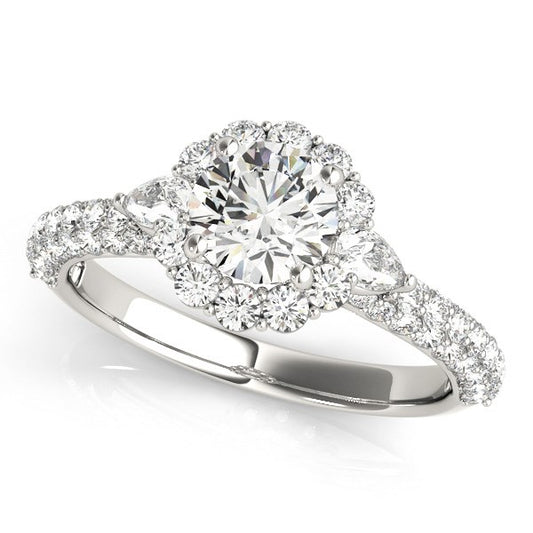 14k White Gold Halo Round Diamond Engagement Pave Band Ring (2 cttw) - The Best Accessory