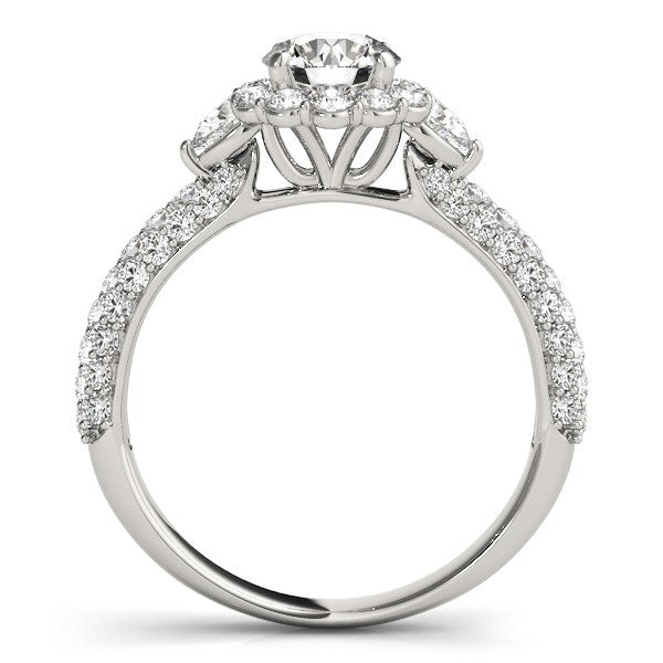 14k White Gold Halo Round Diamond Engagement Pave Band Ring (2 cttw) - The Best Accessory