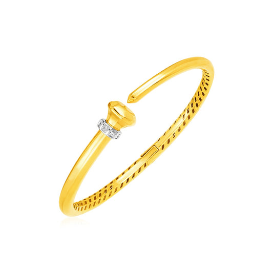 14k Yellow Gold Hinged Bangle Bracelet with Diamonds (3.40 mm) - The Best Accessory