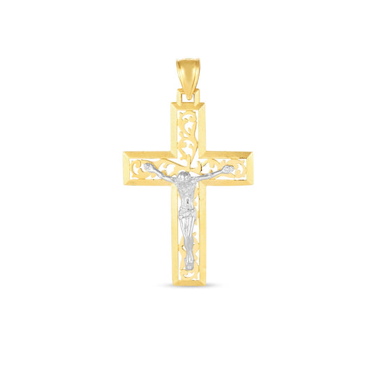 14k Two Tone Gold High Polish Diamond Cut Cross Pendant - The Best Accessory
