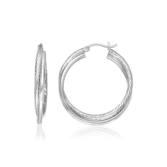 Sterling Silver Ridged Hoop Earrings with Textured Design - The Best Accessory
