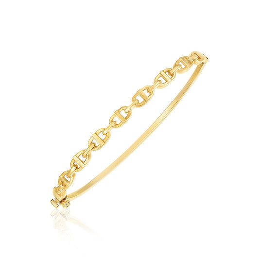 14k Yellow Gold High Polish Puffed Mariner Link Bangle (4.60 mm) - The Best Accessory