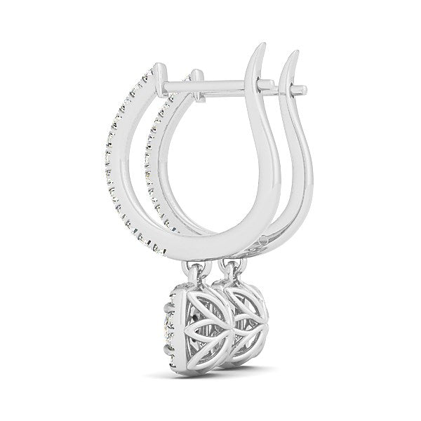 Cushion Shape Halo Style Diamond Drop Earrings in 14k White Gold (1/2 cttw) - The Best Accessory