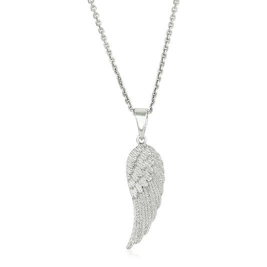 Sterling Silver with Large Textured Angel Wing Pendant - The Best Accessory