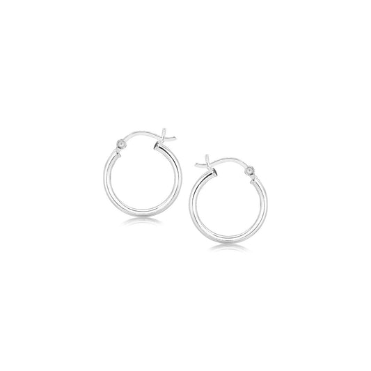 Polished Sterling Silver and Rhodium Plated Hoop Earrings (2x15mm) - The Best Accessory