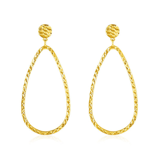 14k Yellow Gold Textured Teardrop Motif Post Earrings - The Best Accessory