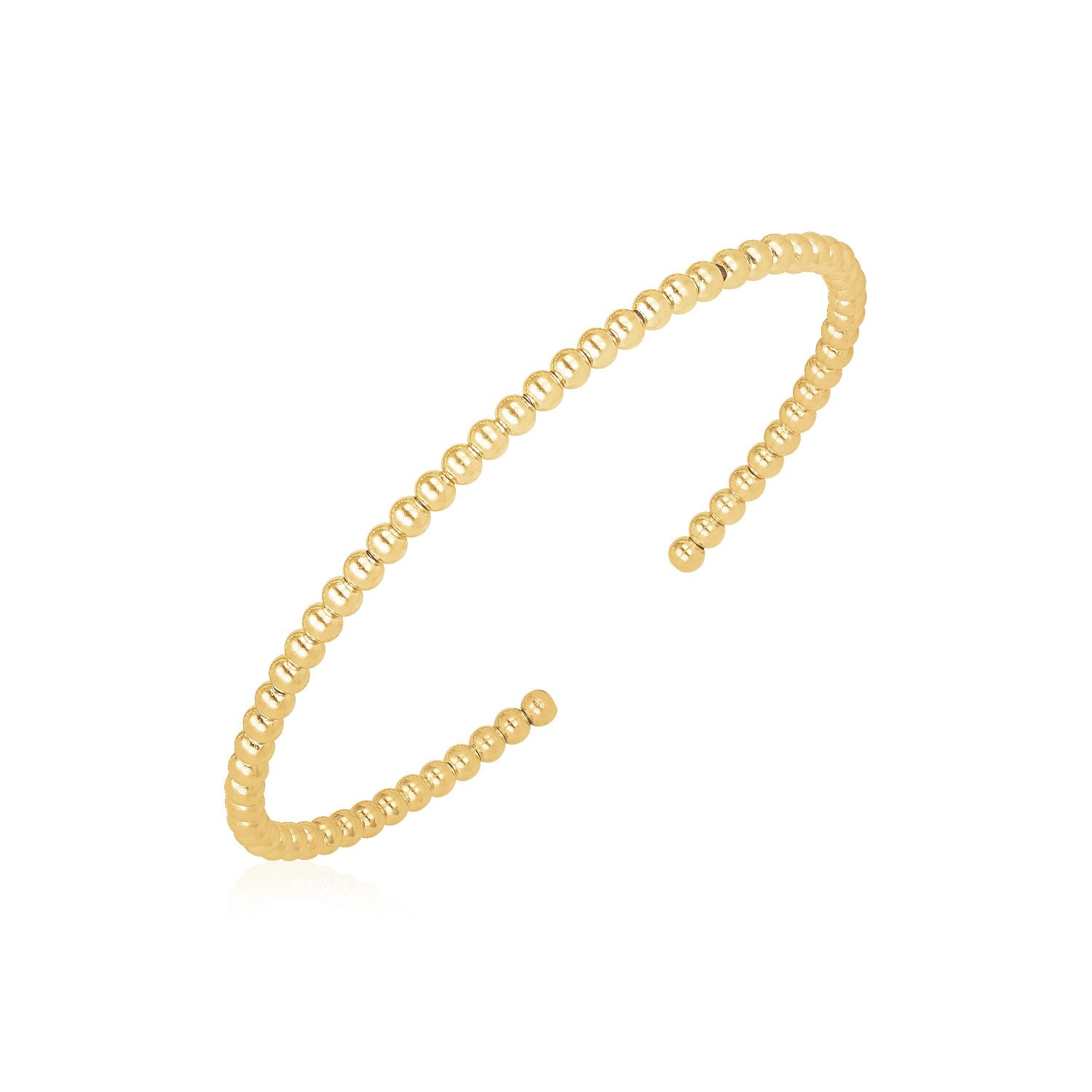 14k Yellow Gold High Polish Bead Cuff Bangle (3.00 mm) - The Best Accessory