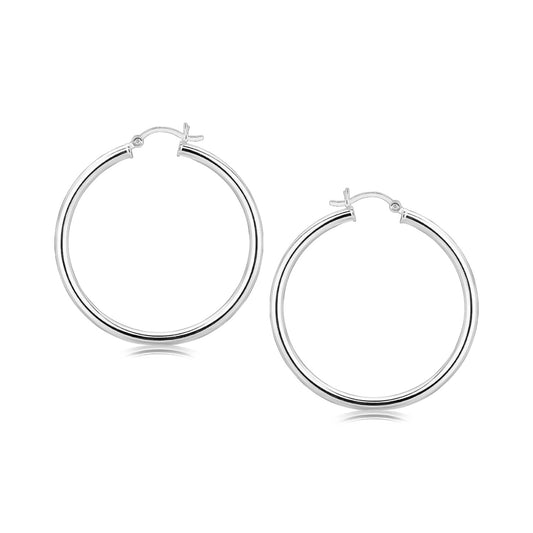 Sterling Silver Rhodium Plated Large Polished Classic Hoop Earrings (3x40mm) - The Best Accessory