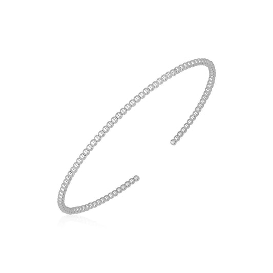14k White Gold High Polish Bead Cuff Bangle (2.00 mm) - The Best Accessory