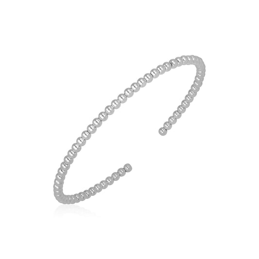 14k White Gold High Polish Bead Cuff Bangle (3.00 mm) - The Best Accessory