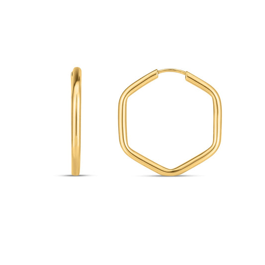 14k Yellow Gold Endless Hexagon Hoop Earrings - The Best Accessory