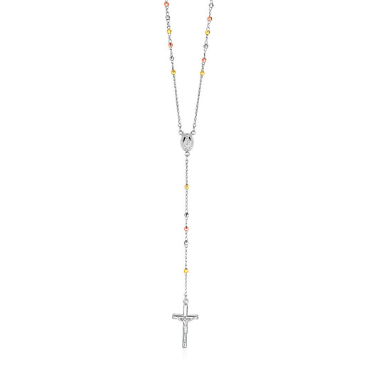 Three Toned Rosary Chain and Bead Necklace in Sterling Silver - The Best Accessory