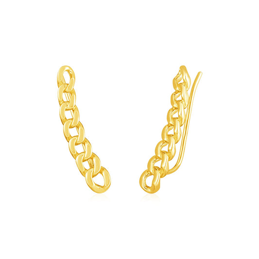 14k Yellow Gold Ear Climber Earring with Chain Links - The Best Accessory