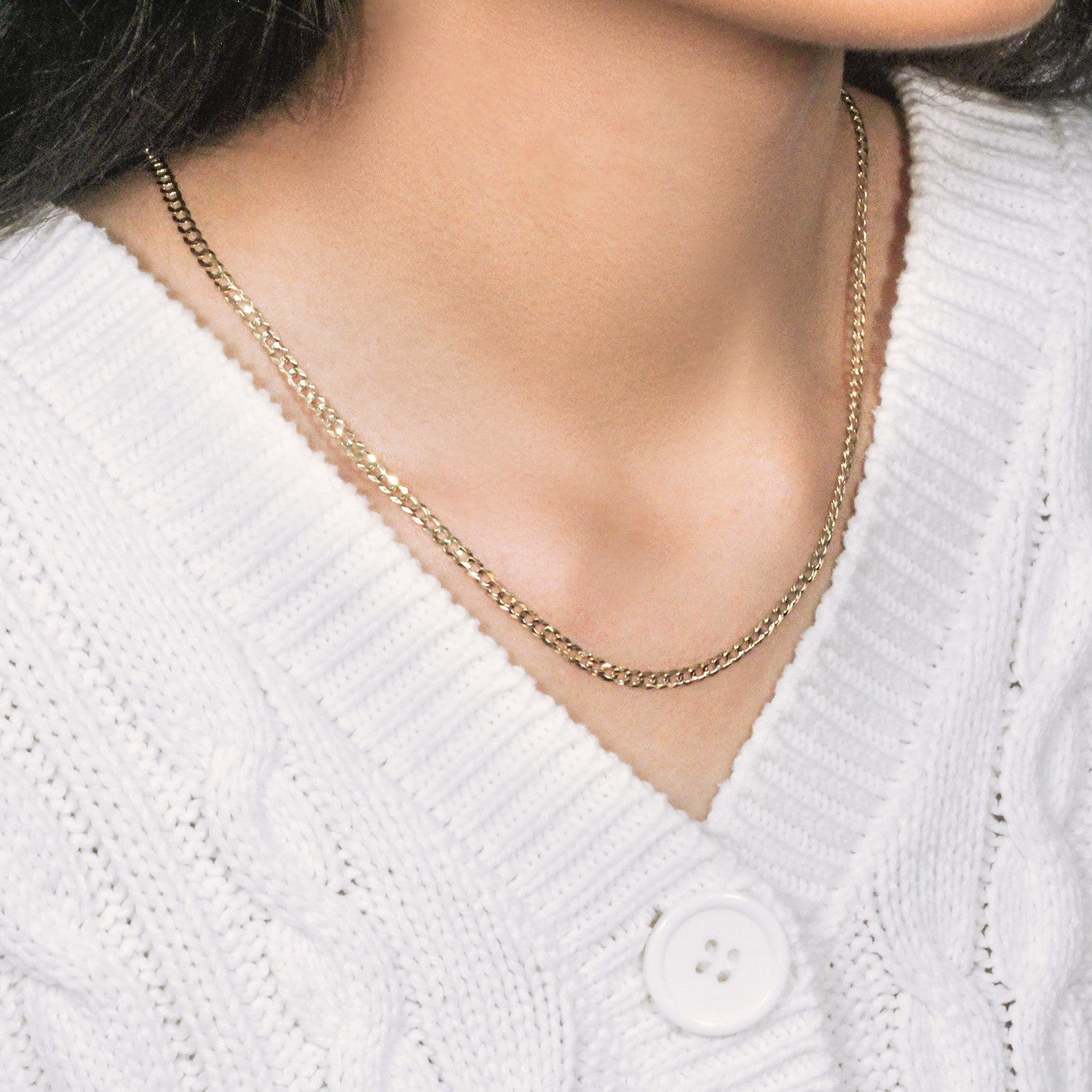 14k Yellow Gold Solid Curb Chain (3.20 mm) - The Best Accessory