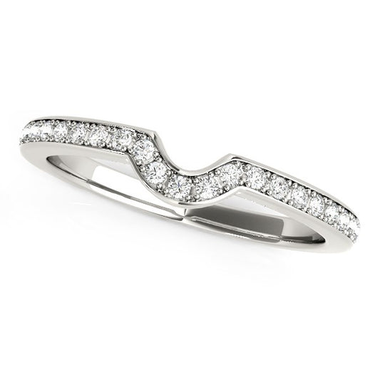 14k White Gold Modern Curved Prong Set Diamond Wedding Band (1/8 cttw) - The Best Accessory