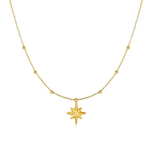 14k Yellow Gold Necklace with Eight Pointed Star and Beads - The Best Accessory