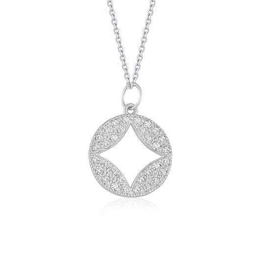14k White Gold Diamond Studded Circle Pendant with Cut-out (1/3 cttw) - The Best Accessory