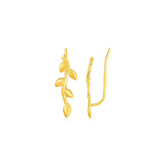Leafy Branch Motif Climber Earrings in 14k Yellow Gold - The Best Accessory