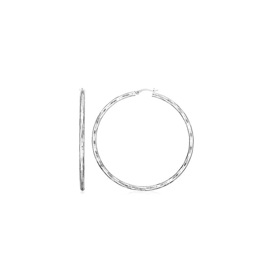 Sterling Silver Large Hoop Earrings with Hammered Texture(3x20mm) - The Best Accessory