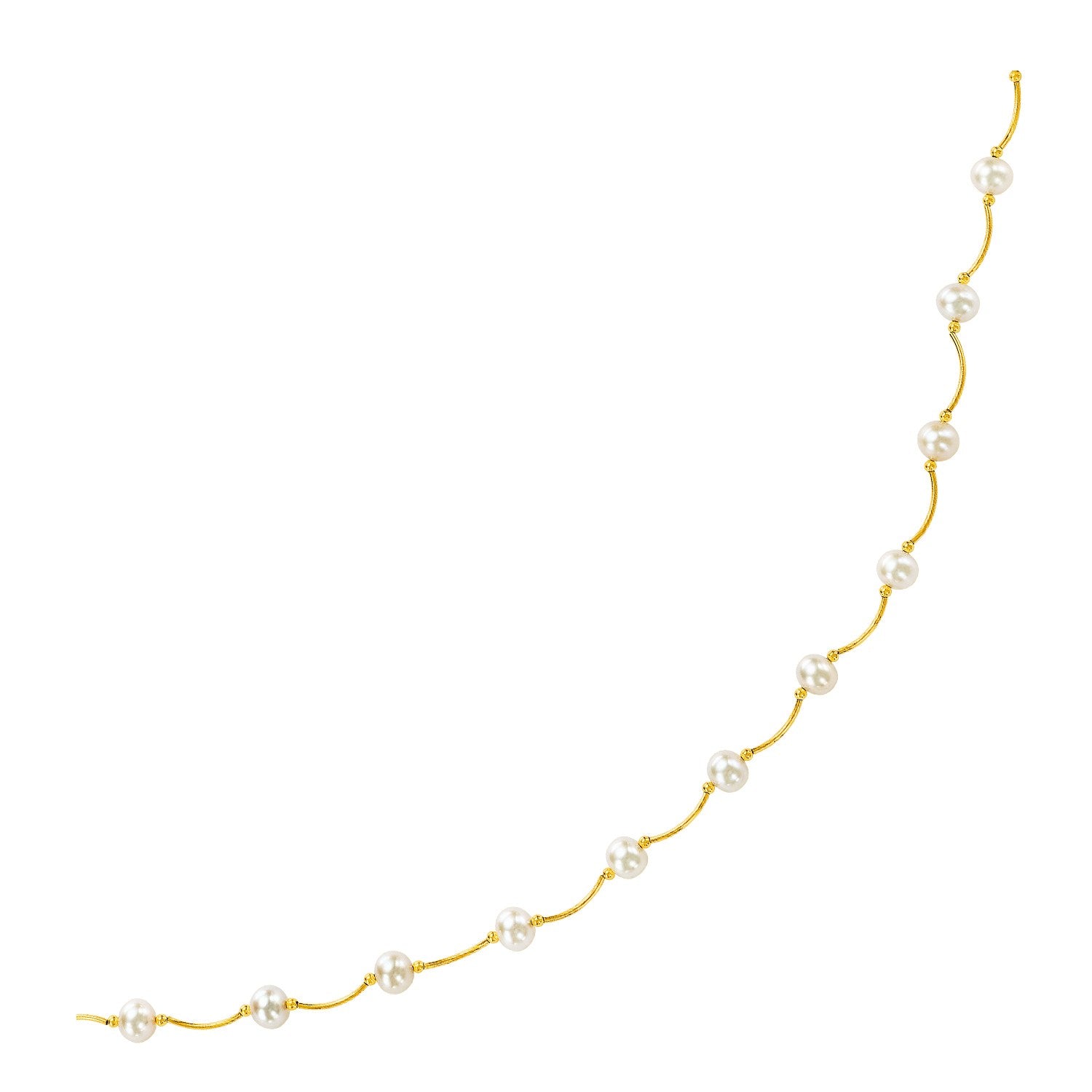 14k Yellow Gold Arc Link Necklace with White Pearls - The Best Accessory