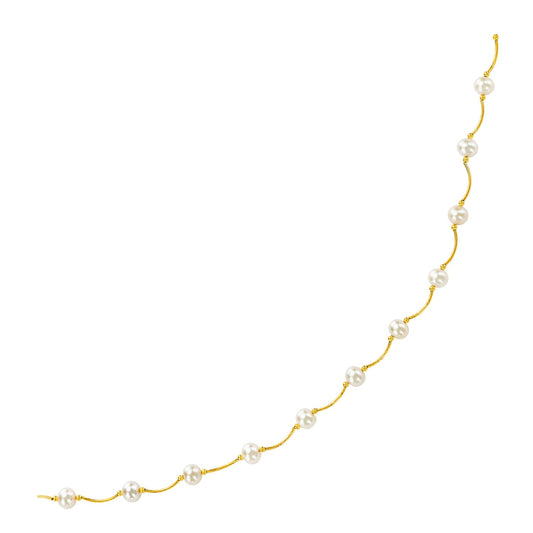 14k Yellow Gold Arc Link Necklace with White Pearls - The Best Accessory
