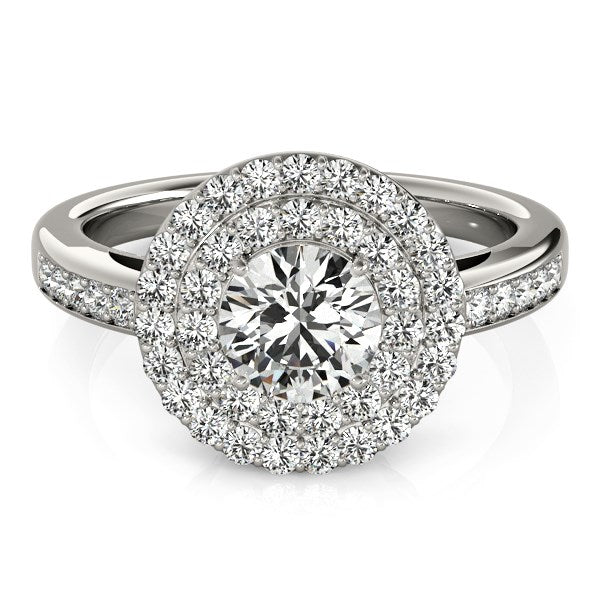 14k White Gold Round with Two-Row Halo Diamond Engagement Ring (1 1/2 cttw) - The Best Accessory