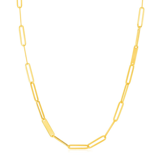 14k Yellow Gold Alternating Paperclip Chain Link and Gold Bar Necklace - The Best Accessory