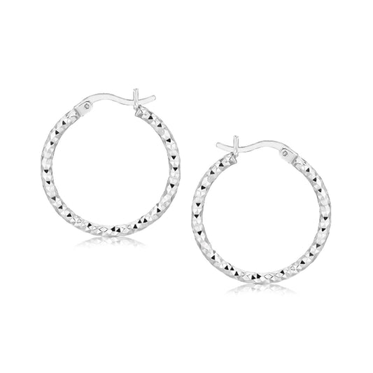 Sterling Silver Rhodium Plated Weave Like Hoop Style Earrings(2x20mm) - The Best Accessory