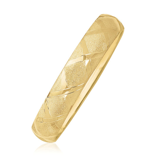 10k Yellow Gold Dual-Textured Diamond Pattern Bangle (12.00 mm) - The Best Accessory