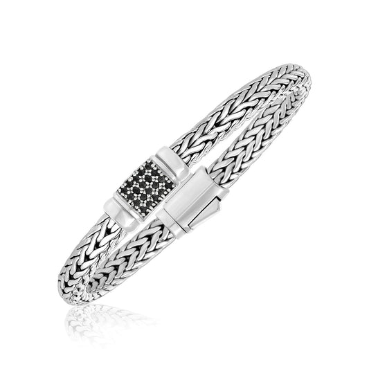 Sterling Silver Weave Style Bracelet with Black Sapphire Accents (7.10 mm) - The Best Accessory