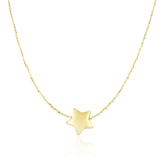 14k Yellow Gold Necklace with Shiny Puffed Sliding Star Charm - The Best Accessory