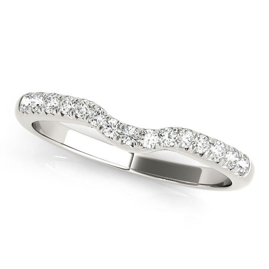 14k White Gold Pave Set Curved Diamond Wedding Band (1/5 cttw) - The Best Accessory
