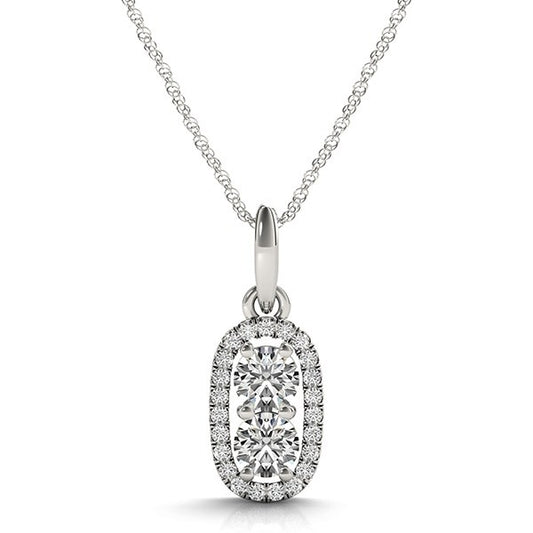 Outer Oval Shaped Two Stone Diamond Pendant in 14k White Gold (5/8 cttw) - The Best Accessory