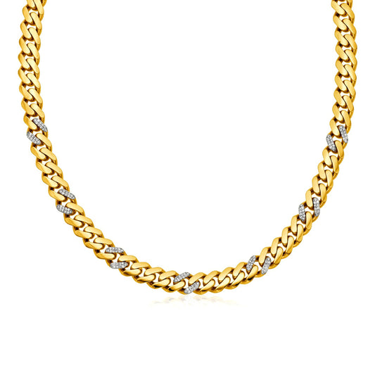 14k Yellow Gold 18 inch Polished Curb Chain Necklace with Diamonds - The Best Accessory