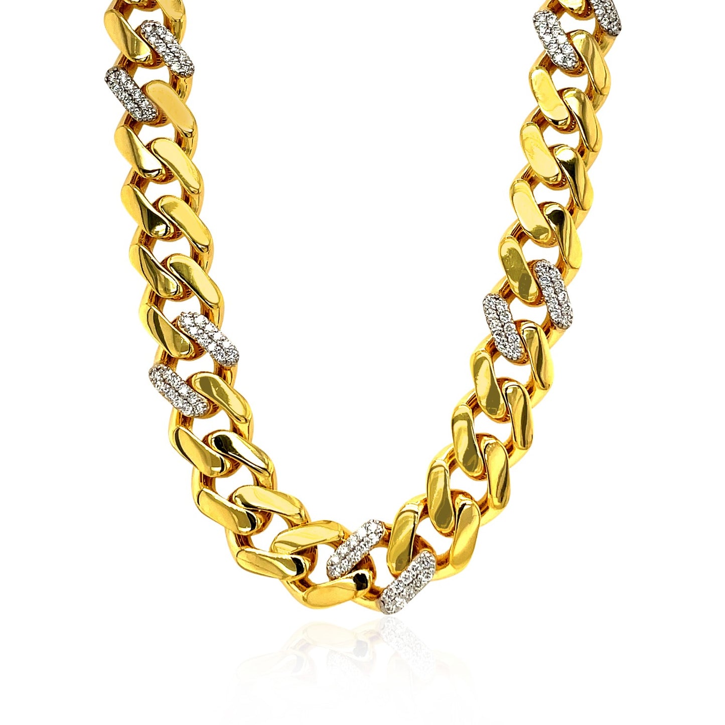 14k Yellow Gold 18 inch Polished Curb Chain Necklace with Diamonds - The Best Accessory