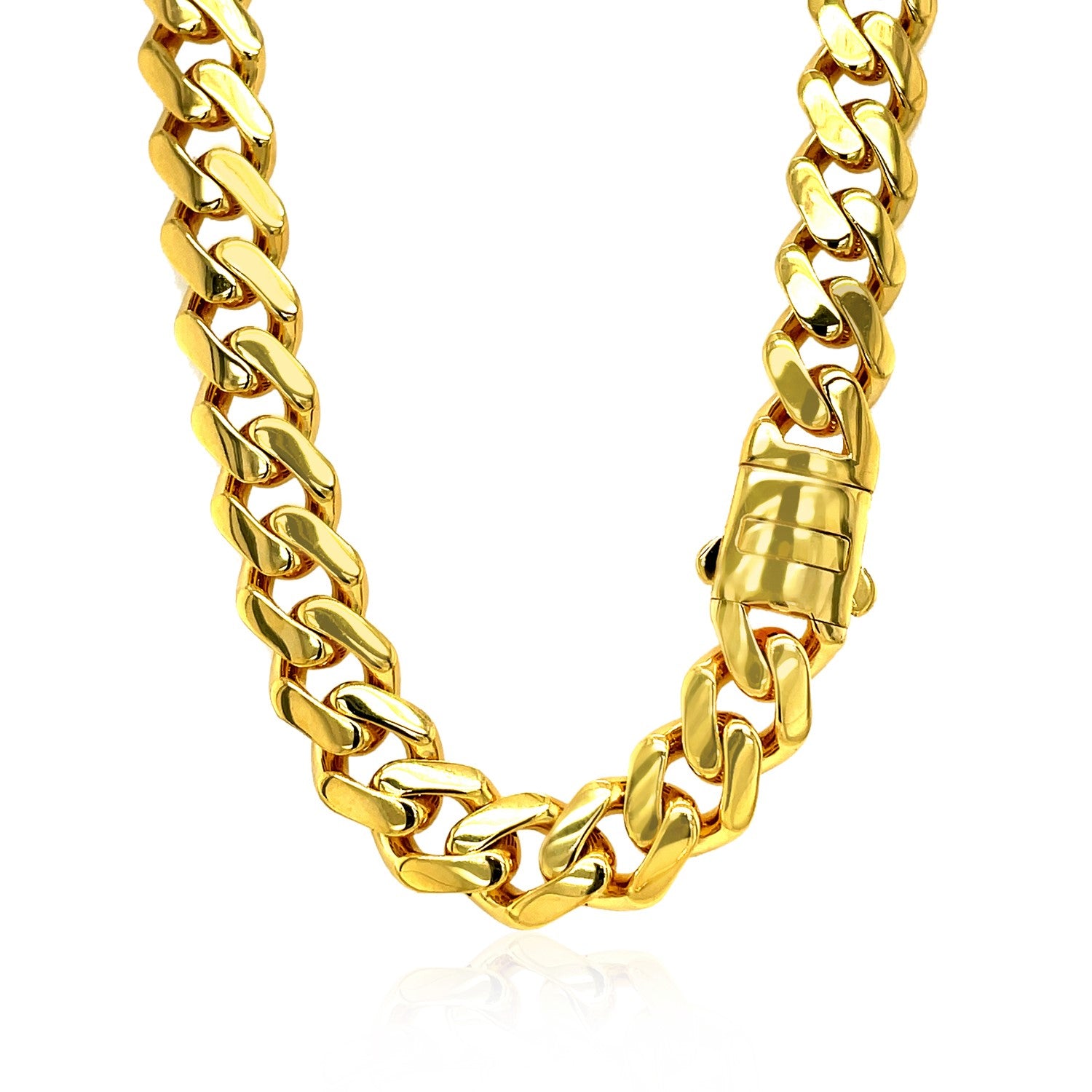 14k Yellow Gold 18 inch Polished Curb Chain Necklace with Diamonds - The Best Accessory