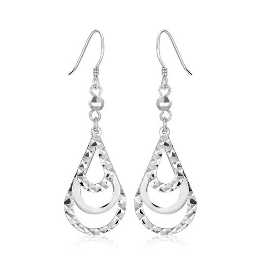 Sterling Silver Textured Graduated Open Teardrop Dangling Style Earrings - The Best Accessory