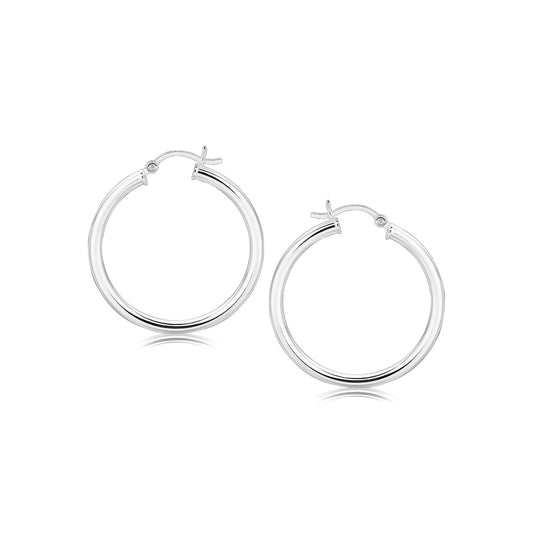 Sterling Silver Hoop Style Earrings with Polished Rhodium Plating (3x30mm) - The Best Accessory