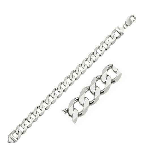 Rhodium Plated Sterling Silver Curb Style Bracelet (11.60 mm) - The Best Accessory