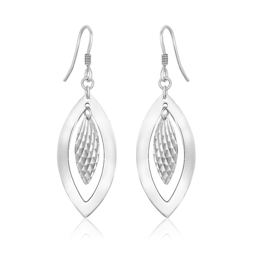 Sterling Silver Dangling Earrings with Dual Open and Textured Marquis Shapes - The Best Accessory