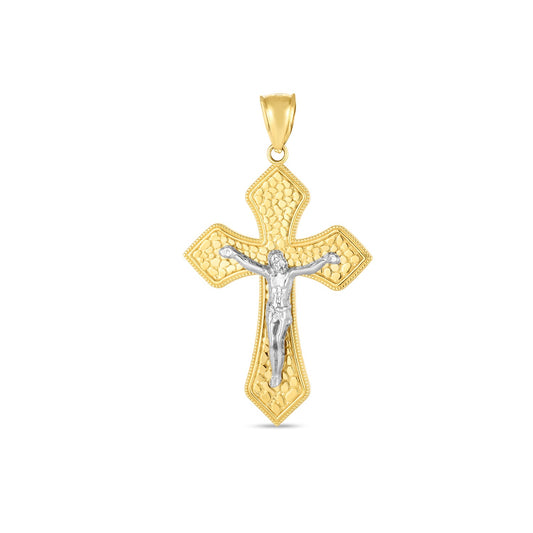 14k Two Tone Gold High Polish Diamond Cut Cross Pendant - The Best Accessory
