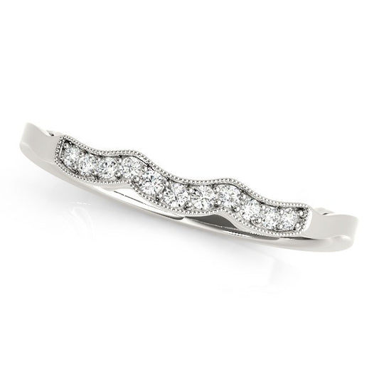14k White Gold Wave Style Milgrained Diamond Wedding Ring (1/20 cttw) - The Best Accessory
