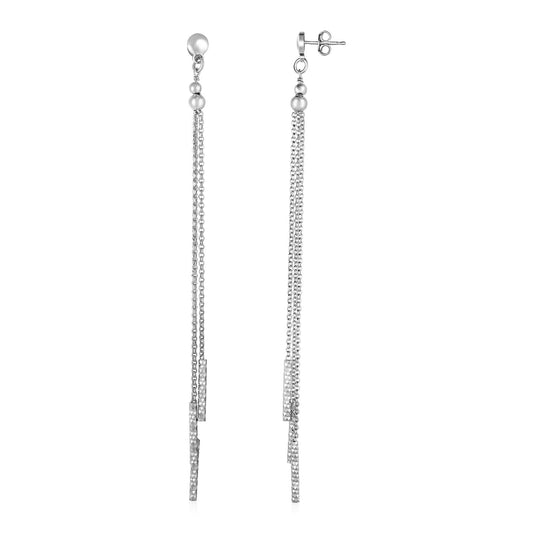 Long Chain Tassel and Textured Bar Drop Earrings in Sterling Silver - The Best Accessory