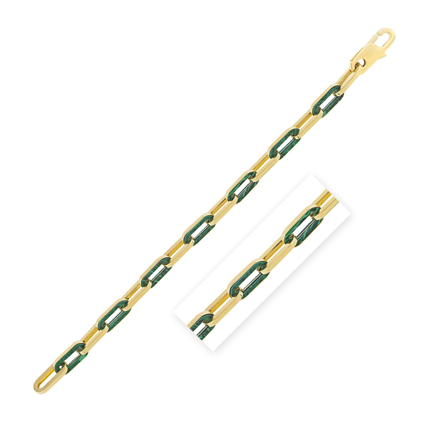 14k Yellow Gold Malachite Paperclip Gem Link Bracelet (7.00 mm) - The Best Accessory