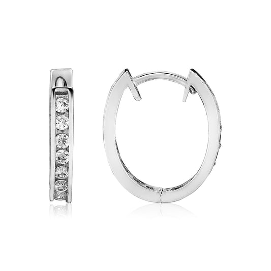 Sterling Silver Oval Hoop Earrings with Cubic Zirconias(3x15mm) - The Best Accessory