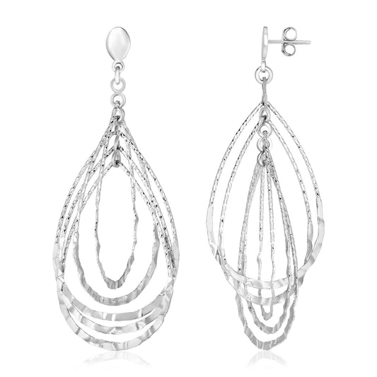 Sterling Silver Textured Teardrop Motif Dangle Earrings - The Best Accessory